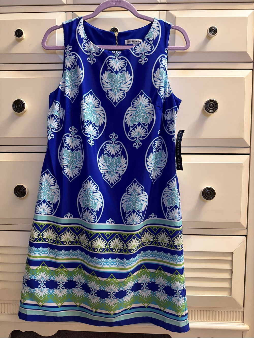 Madison Leigh Blue Medallion Print Sleeveless Shift Dress NWT Size 8